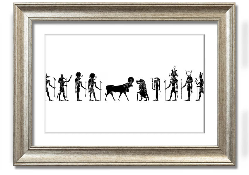 Framed print of All The Egyptian Gods featuring vibrant colors and intricate designs, available in multiple frame colors.