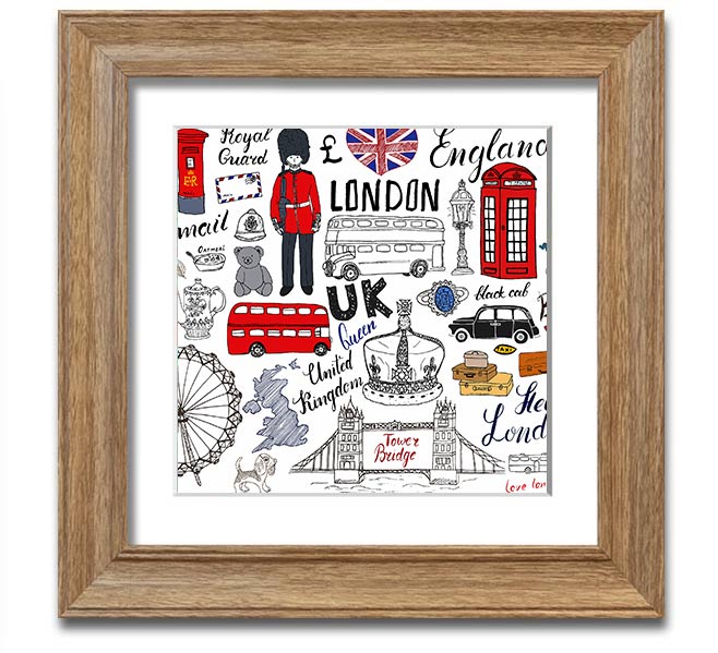 Square framed print titled 'All The Things To Love In The City 1', showcasing urban themes, available in various frame colors.