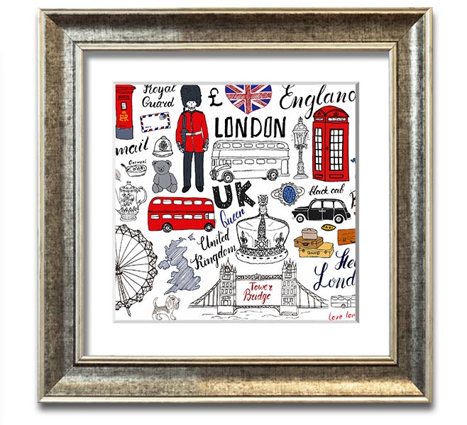 Square framed print titled 'All The Things To Love In The City 1', showcasing urban themes, available in various frame colors.