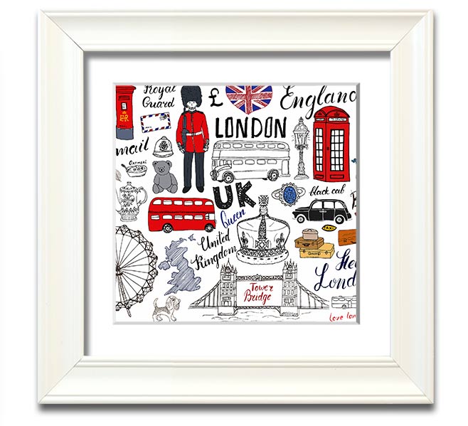 Square framed print titled 'All The Things To Love In The City 1', showcasing urban themes, available in various frame colors.