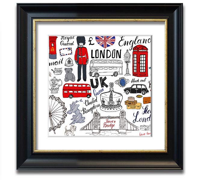 Square framed print titled 'All The Things To Love In The City 1', showcasing urban themes, available in various frame colors.