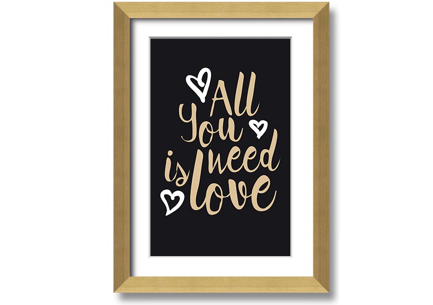 All You Need Is Love 2 framed print in various frame colors, showcasing a heartfelt message of love.