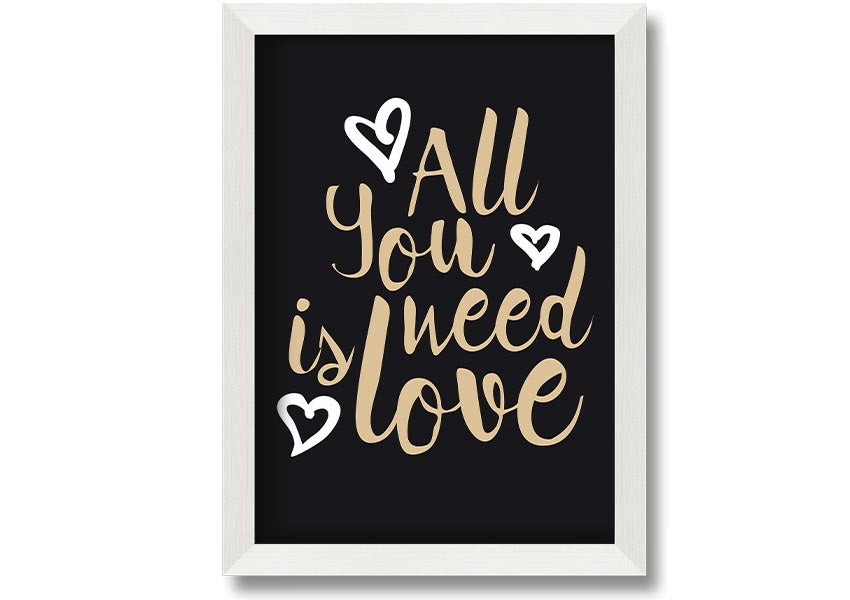 All You Need Is Love 2 framed print in various frame colors, showcasing a heartfelt message of love.