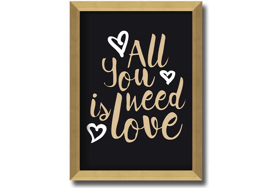 All You Need Is Love 2 framed print in various frame colors, showcasing a heartfelt message of love.