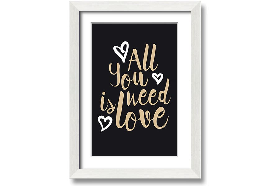 All You Need Is Love 2 framed print in various frame colors, showcasing a heartfelt message of love.