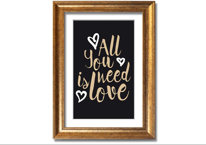 All You Need Is Love 2 framed print in various frame colors, showcasing a heartfelt message of love.