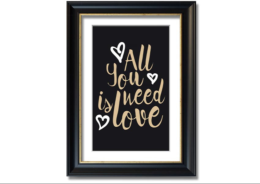 All You Need Is Love 2 framed print in various frame colors, showcasing a heartfelt message of love.