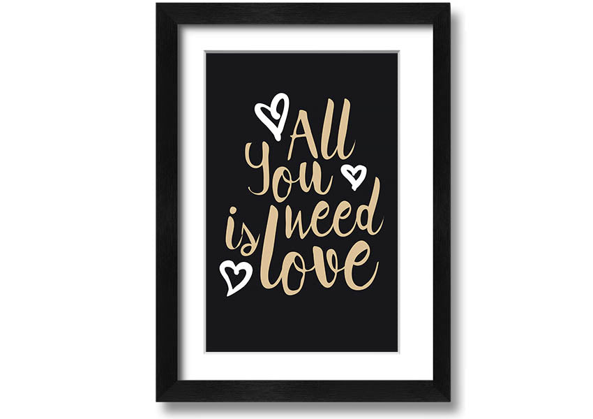 All You Need Is Love 2 framed print in various frame colors, showcasing a heartfelt message of love.