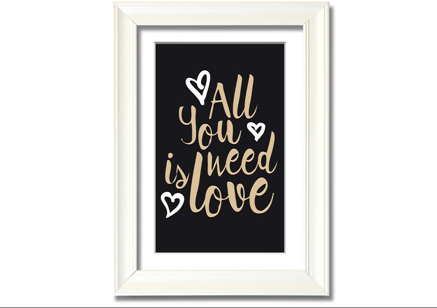 All You Need Is Love 2 framed print in various frame colors, showcasing a heartfelt message of love.