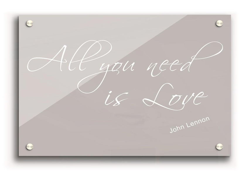 All You Need Is Love 2 Beige acrylic print on a wall, showcasing vibrant colors and elegant design.