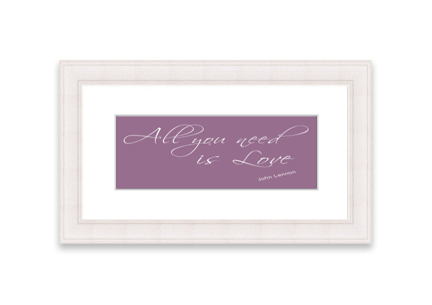 Framed print of 'All You Need Is Love 2' in dusty pink, showcasing a charming design with a stylish frame.