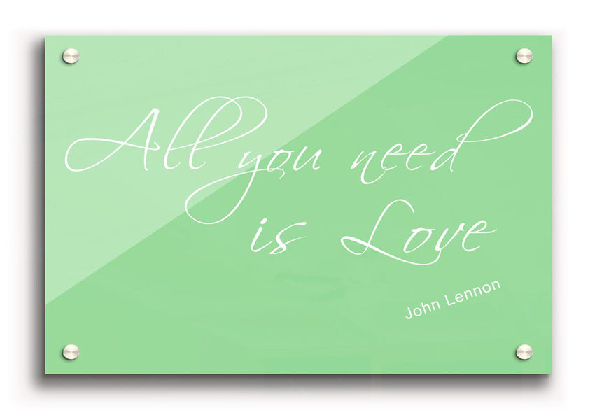 All You Need Is Love 2 Green acrylic print showcasing vibrant colors and a modern design, perfect for wall decor.