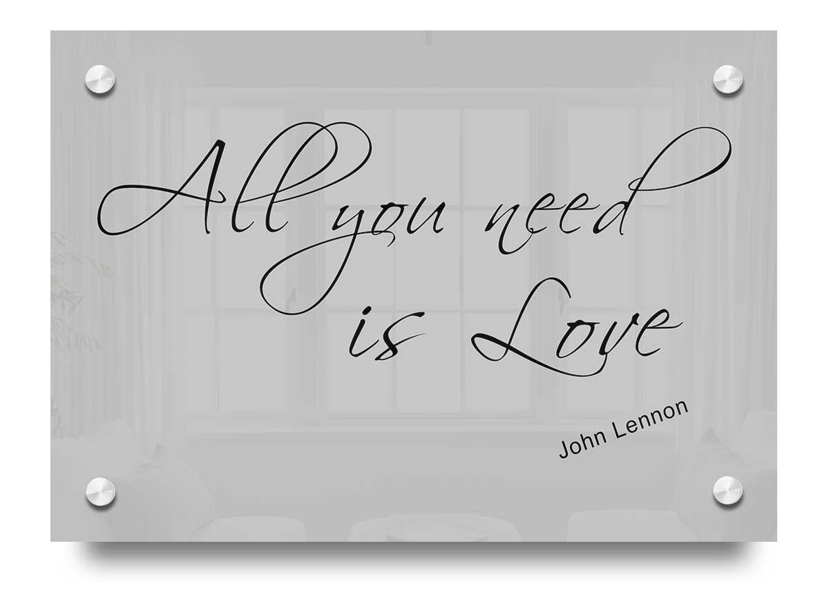 All You Need Is Love 2 Grey acrylic print showcasing a modern design with vibrant colors on a 5mm thick acrylic glass.