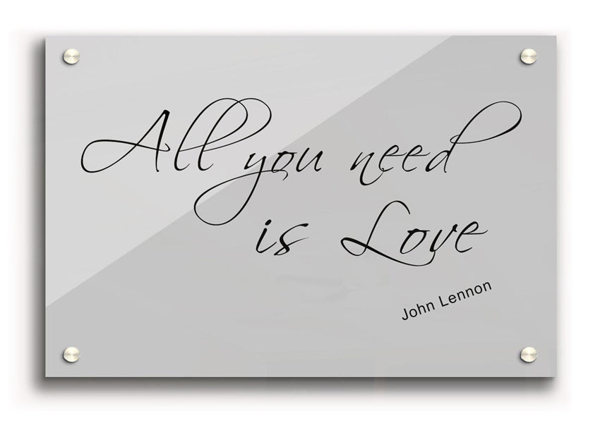 All You Need Is Love 2 Grey acrylic print showcasing a modern design with vibrant colors on a 5mm thick acrylic glass.