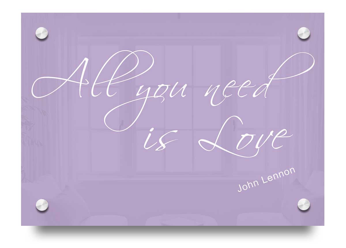 All You Need Is Love 2 Lilac acrylic print showcasing vibrant lilac colors on 5mm thick acrylic glass, ready to hang.