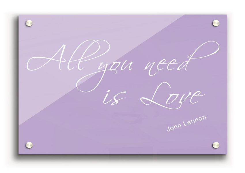 All You Need Is Love 2 Lilac acrylic print showcasing vibrant lilac colors on 5mm thick acrylic glass, ready to hang.