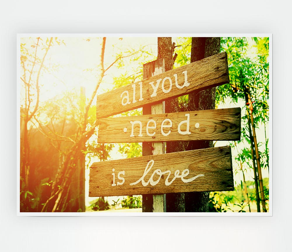 All You Need Is Love canvas poster featuring vibrant colors and an inspirational design, perfect for home decor.