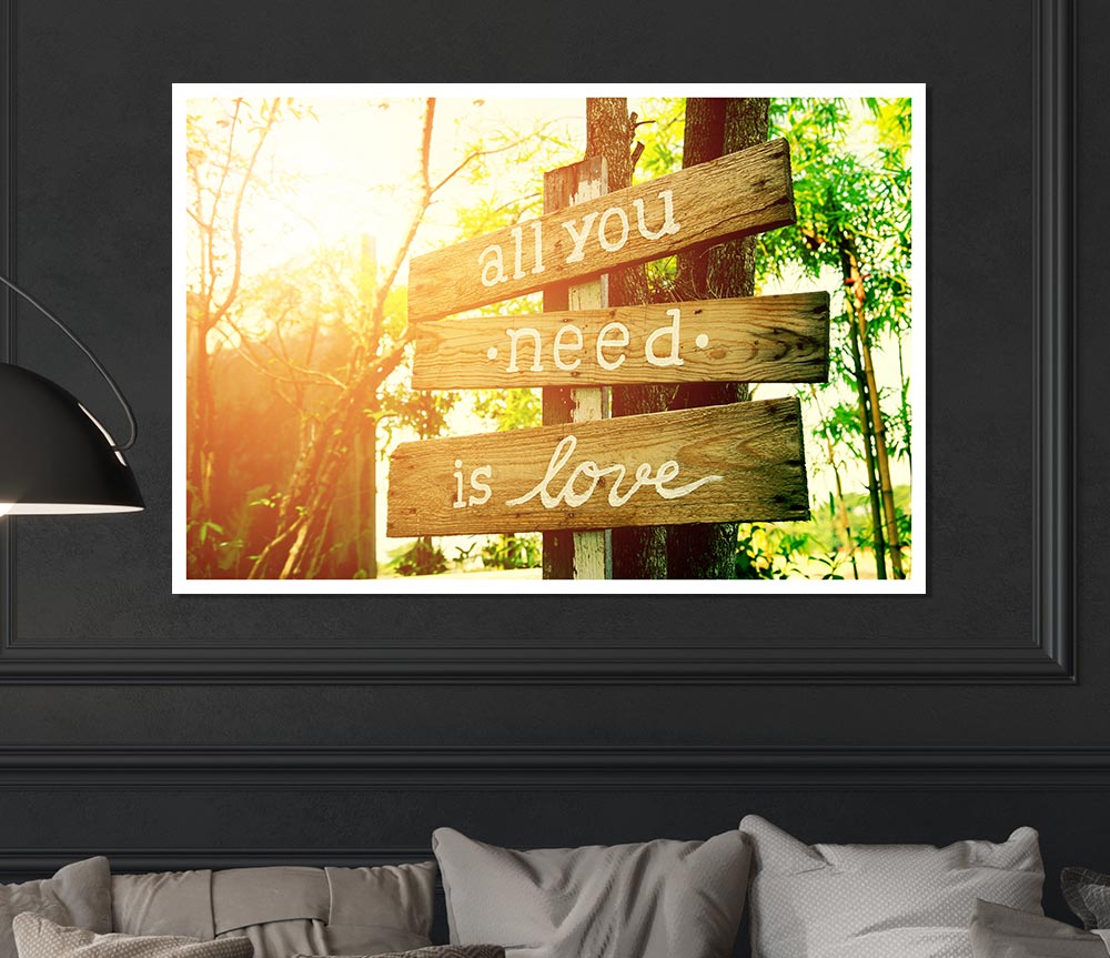 All You Need Is Love canvas poster featuring vibrant colors and an inspirational design, perfect for home decor.