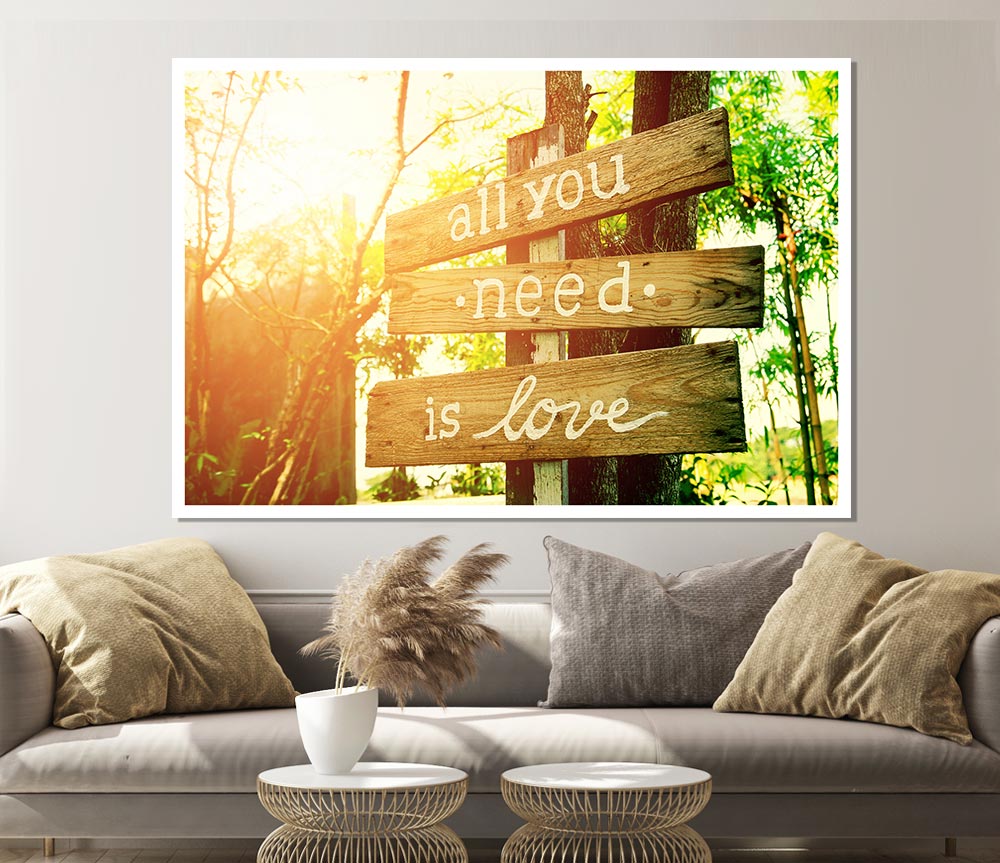 All You Need Is Love canvas poster featuring vibrant colors and an inspirational design, perfect for home decor.