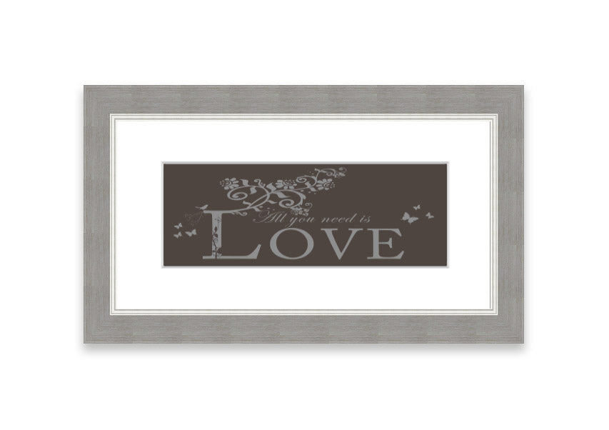 Framed print of All You Need Is Love Chocolate, showcasing vibrant colors and a heartwarming message, ready to hang.