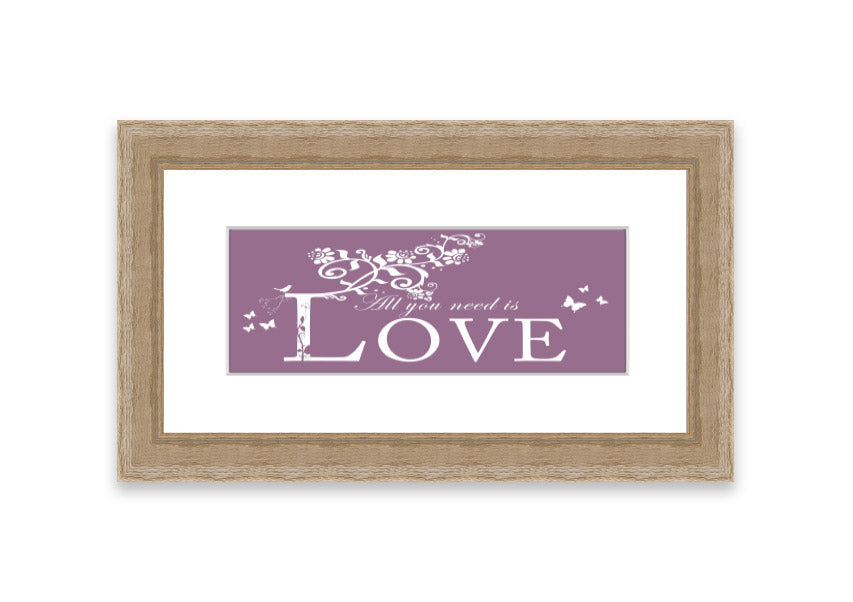 All You Need Is Love Dusty Pink framed print with a charming design, ready to hang, available in various frame colors.