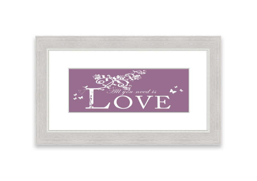 All You Need Is Love Dusty Pink framed print with a charming design, ready to hang, available in various frame colors.