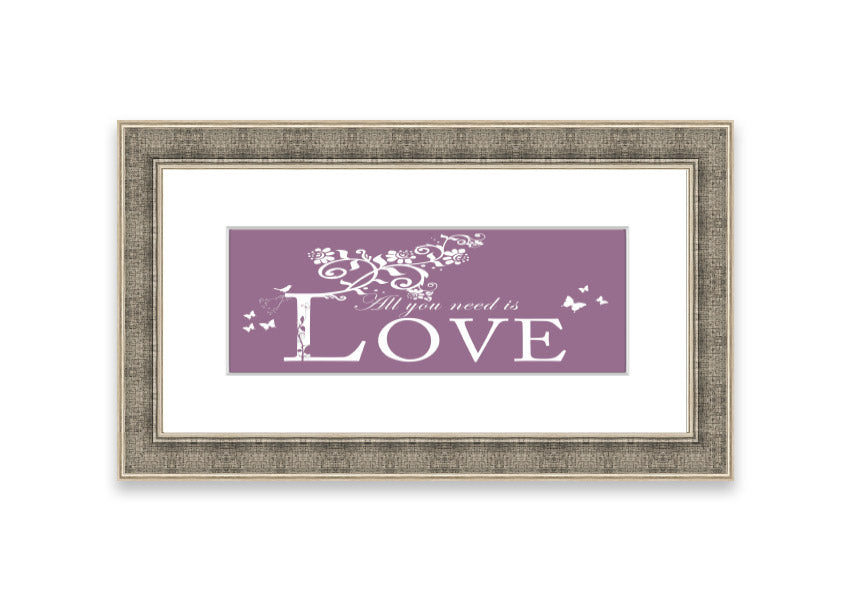 All You Need Is Love Dusty Pink framed print with a charming design, ready to hang, available in various frame colors.