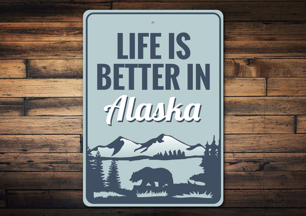 Customizable Alaska sign made from high-quality aluminum, featuring pre-drilled holes for easy mounting.