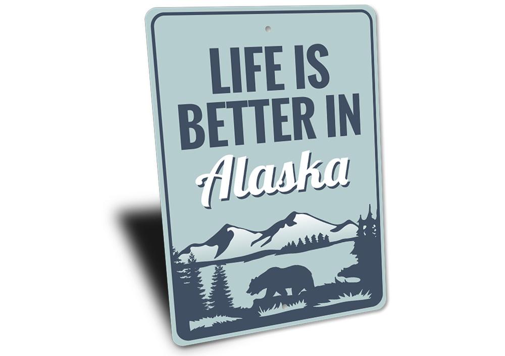 Customizable Alaska sign made from high-quality aluminum, featuring pre-drilled holes for easy mounting.