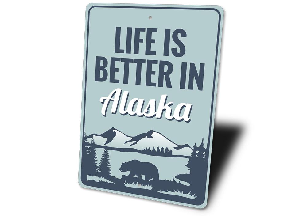 Customizable Alaska sign made from high-quality aluminum, featuring pre-drilled holes for easy mounting.