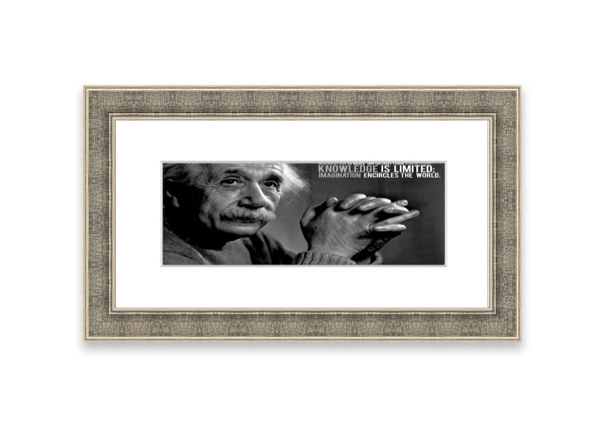 Framed print featuring Albert Einstein's quote about imagination, available in various colors.