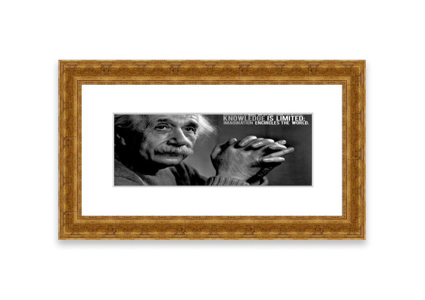 Framed print featuring Albert Einstein's quote about imagination, available in various colors.