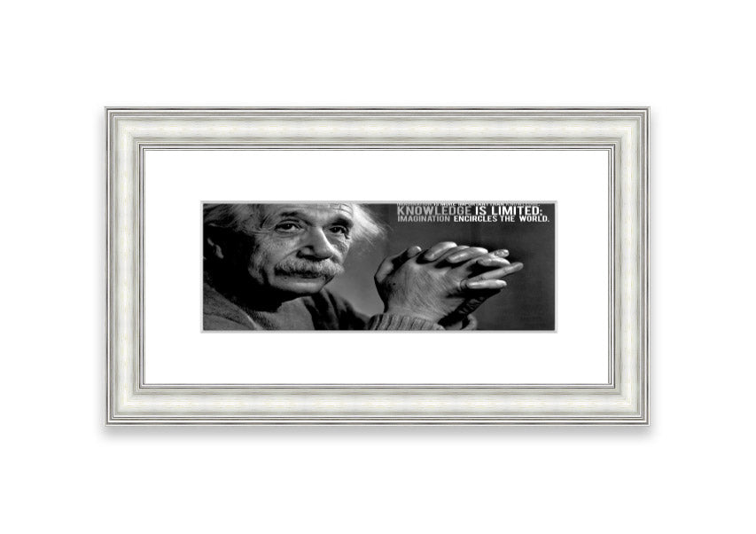 Framed print featuring Albert Einstein's quote about imagination, available in various colors.