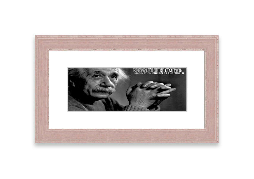 Framed print featuring Albert Einstein's quote about imagination, available in various colors.