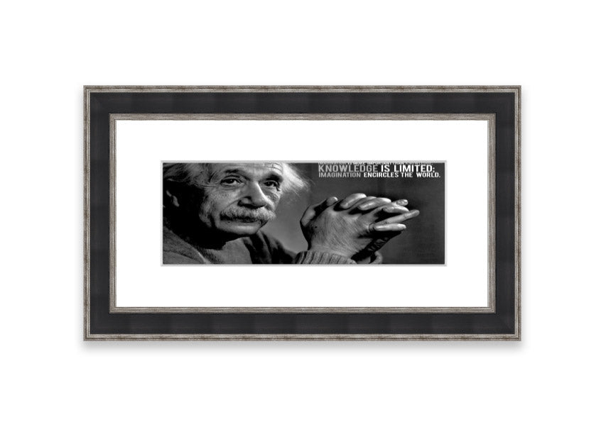 Framed print featuring Albert Einstein's quote about imagination, available in various colors.