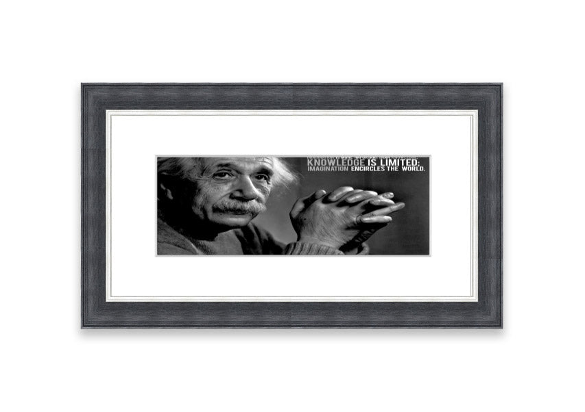 Framed print featuring Albert Einstein's quote about imagination, available in various colors.