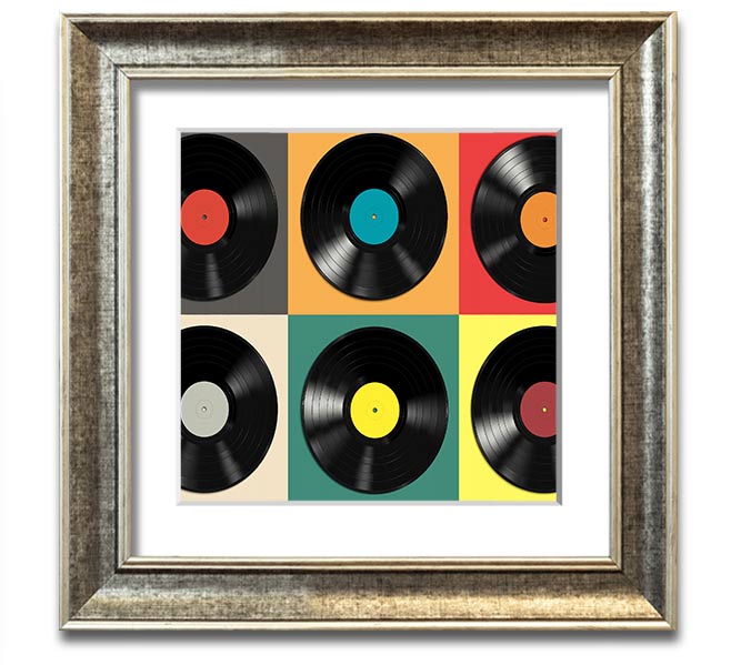 Album Madness Square Framed Print in various frame colors, showcasing a unique design, ready to hang.