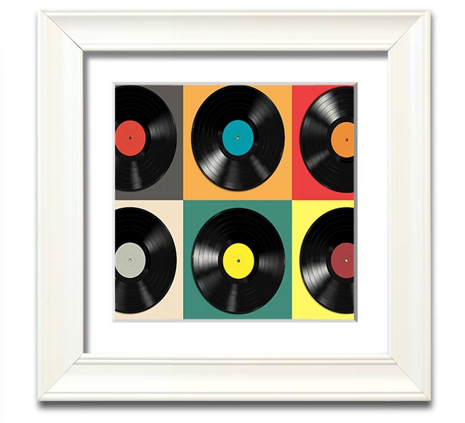 Album Madness Square Framed Print in various frame colors, showcasing a unique design, ready to hang.