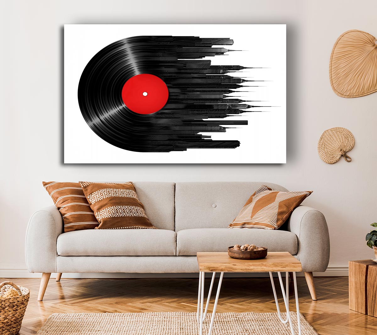 Album Music City canvas art mounted on a 44mm box frame, showcasing vibrant colors and musical themes.