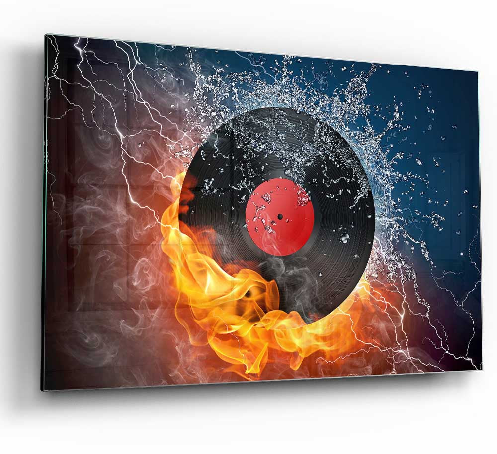 Albumn On Fire glass print showcasing vibrant colors and modern design, perfect for home decor.