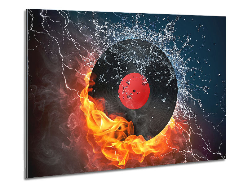 Albumn On Fire artwork printed on brushed aluminium dibond, showcasing vibrant colors and modern design.