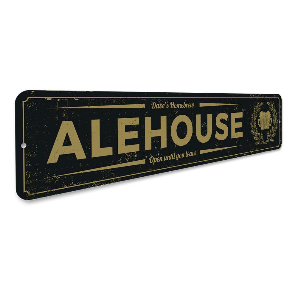 Customizable Alehouse Sign made from high-quality aluminum, featuring pre-drilled holes for easy mounting.