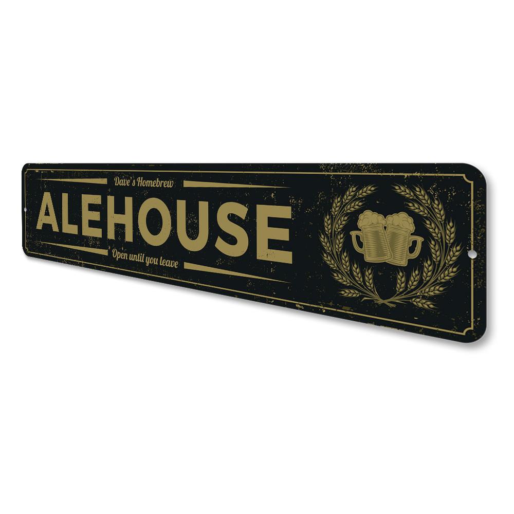 Customizable Alehouse Sign made from high-quality aluminum, featuring pre-drilled holes for easy mounting.