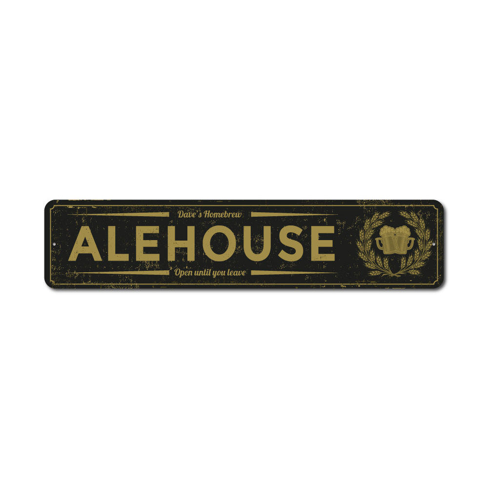 Customizable Alehouse Sign made from high-quality aluminum, featuring pre-drilled holes for easy mounting.