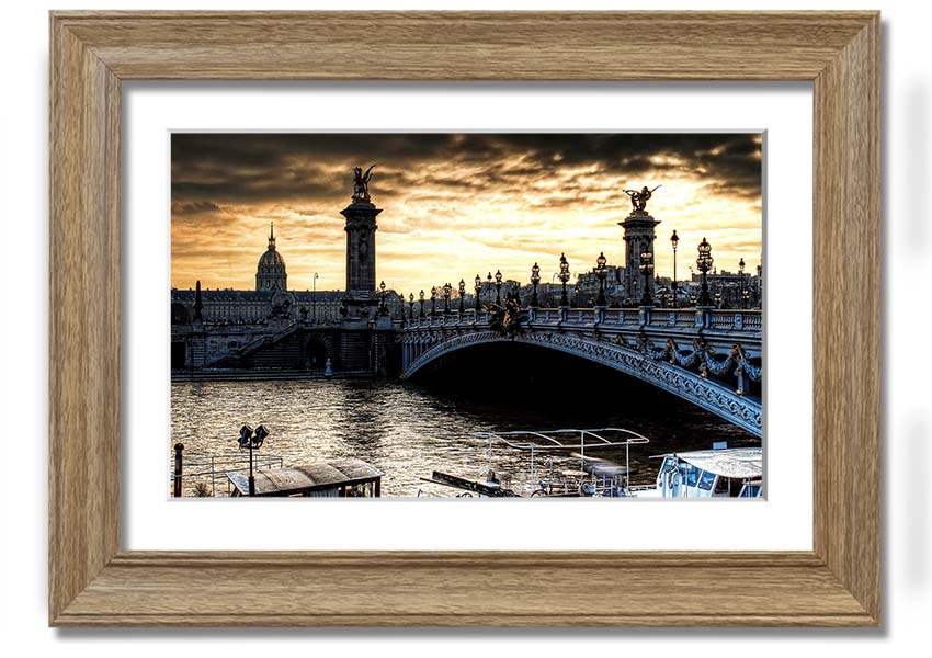 Framed print of Alexander Bridge in Paris, showcasing intricate details and vibrant colors, ready to hang.