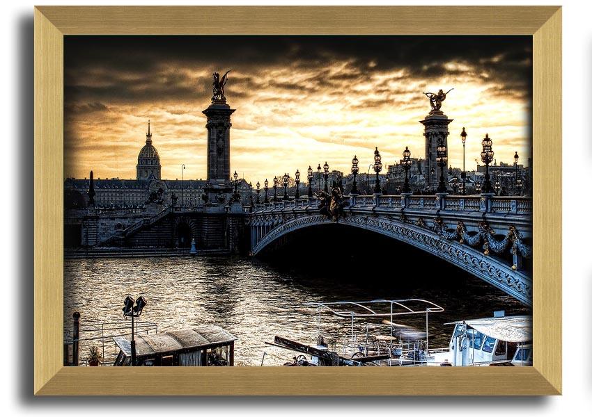 Framed print of Alexander Bridge in Paris, showcasing intricate details and vibrant colors, ready to hang.