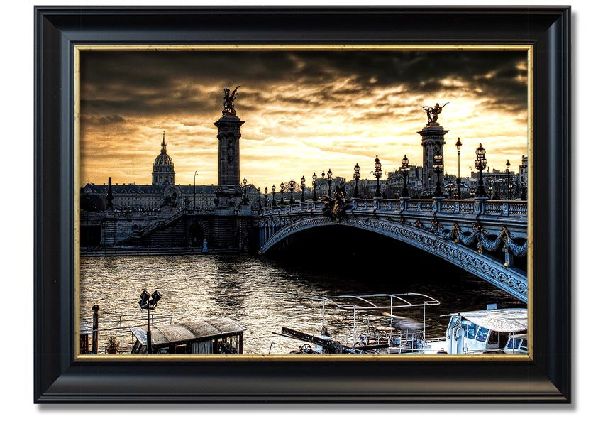 Framed print of Alexander Bridge in Paris, showcasing intricate details and vibrant colors, ready to hang.