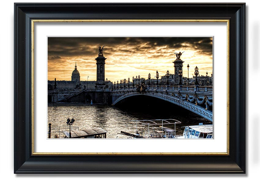 Framed print of Alexander Bridge in Paris, showcasing intricate details and vibrant colors, ready to hang.