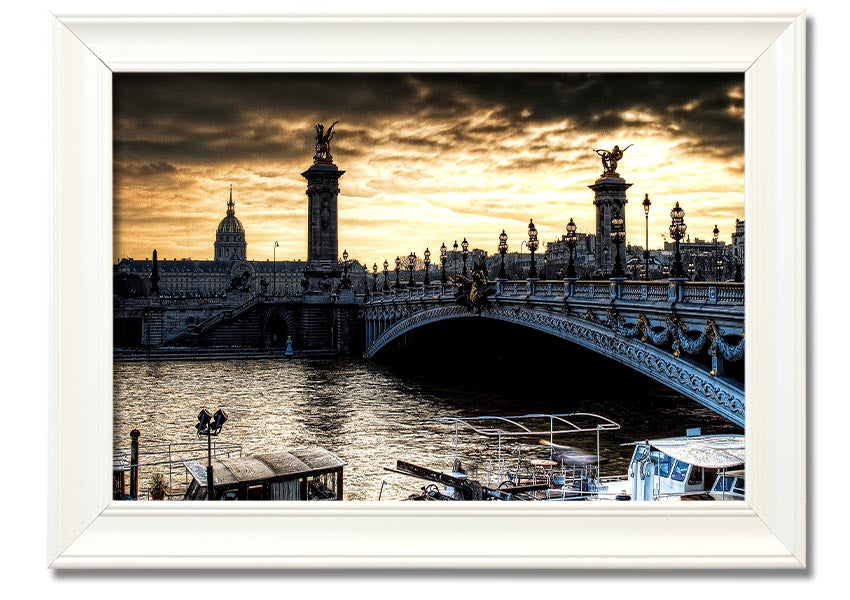 Framed print of Alexander Bridge in Paris, showcasing intricate details and vibrant colors, ready to hang.