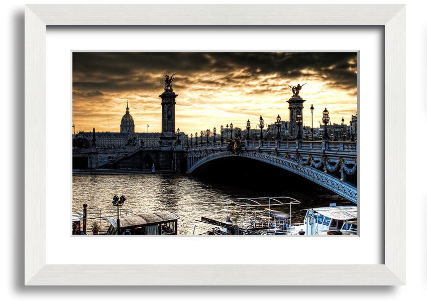 Framed print of Alexander Bridge in Paris, showcasing intricate details and vibrant colors, ready to hang.